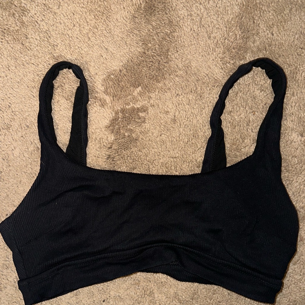 Ribbed Bikini Top Sports Bra Aerie Swim Black